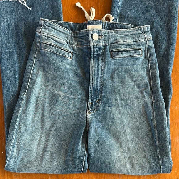 MOTHER laced hustler women’s Blue Ankle Cropped Jeans w Distressed Details sz 24 - Picture 10 of 15
